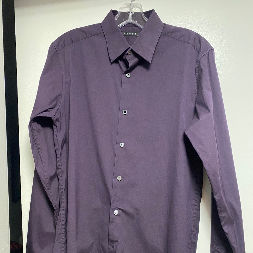 THEORY men's purple button front shirt, size S